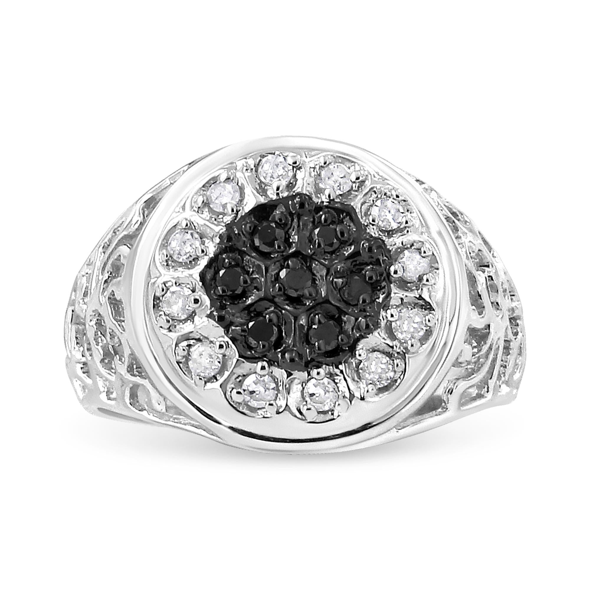.925 Sterling Silver 1/4 Cttw White and Black Treated Diamond Halo