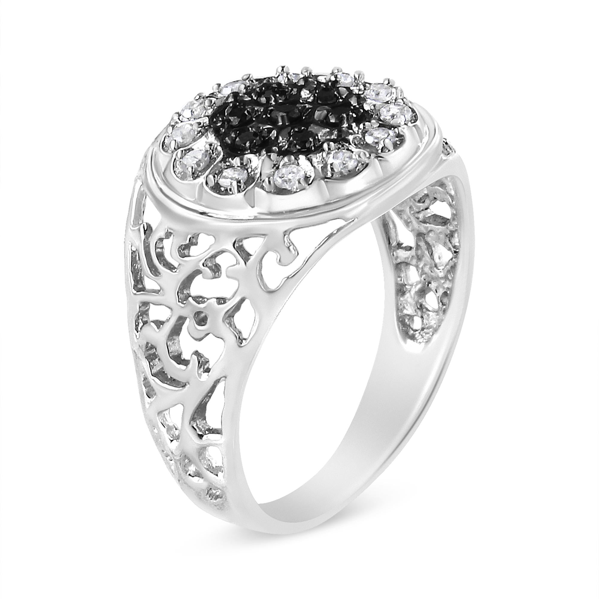 .925 Sterling Silver 1/4 Cttw White and Black Treated Diamond Halo