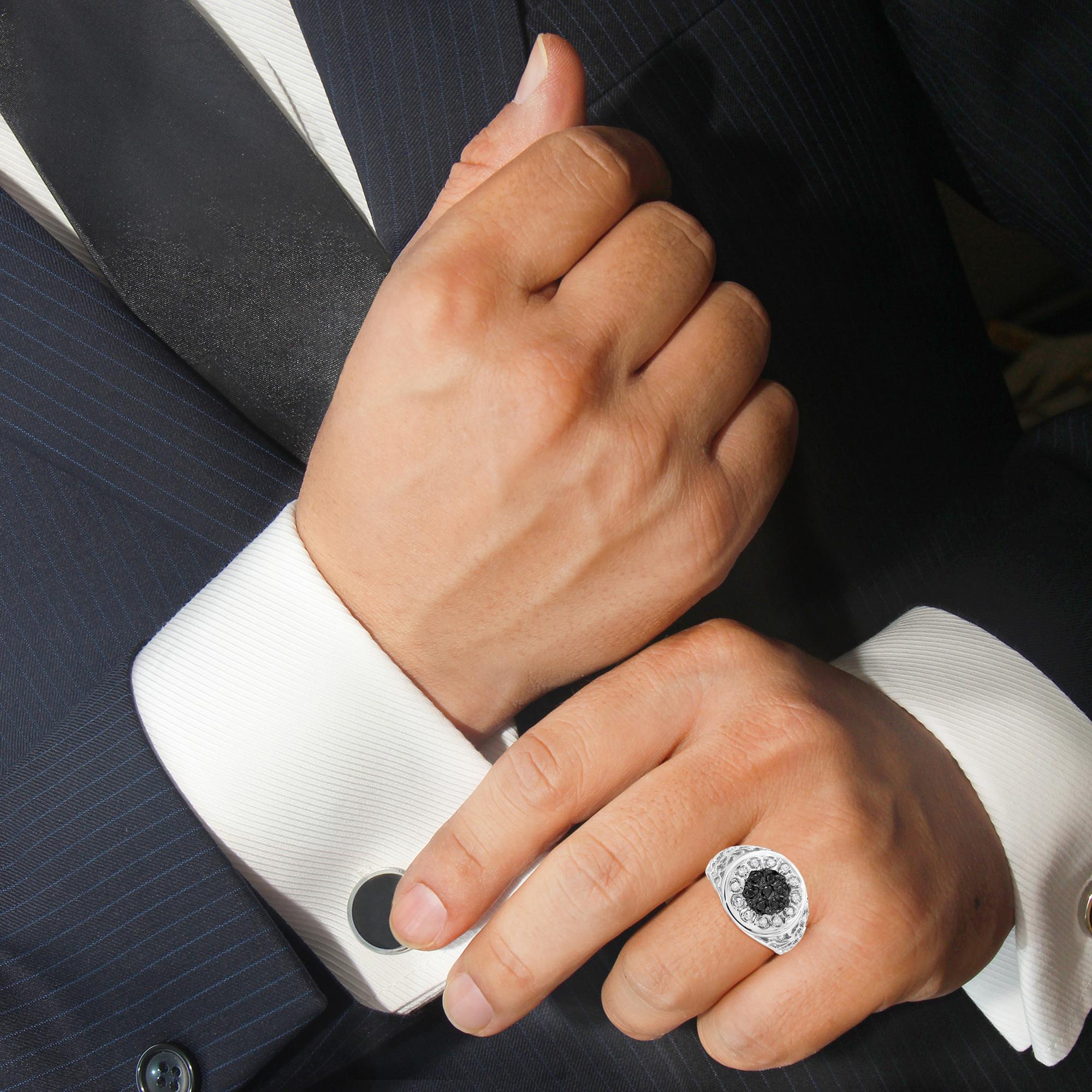 .925 Sterling Silver 1/4 Cttw White and Black Treated Diamond Halo