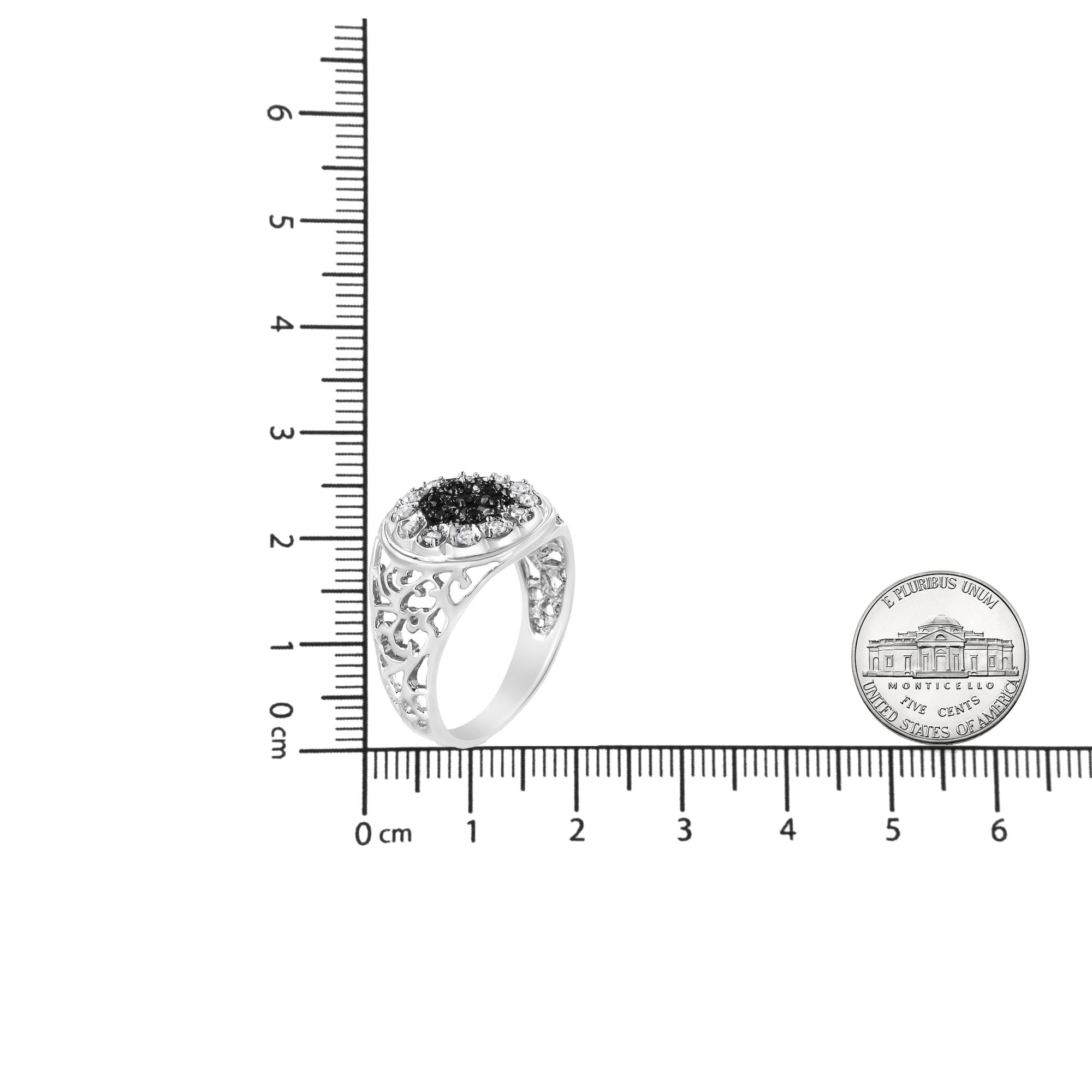 .925 Sterling Silver 1/4 Cttw White and Black Treated Diamond Halo